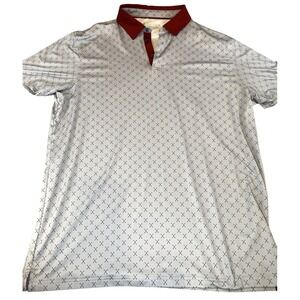 Maelreg Performance‎ Golf Polo Shirt Allover Club Print Gray Maroon Men's Large
